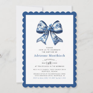 Invitación Baptismo elegante de la cinta azul floral