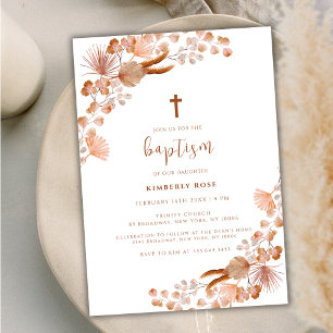 Invitación Baptismo en el Boho de Flor Pequeña Neutral