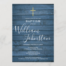 Invitación Baptismo en escritura azul de madera rusa