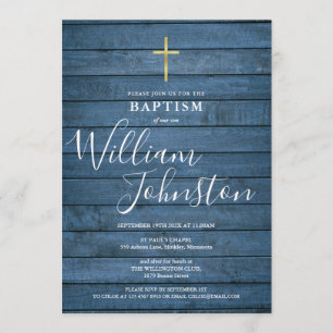 Invitación Baptismo en escritura azul de madera rusa