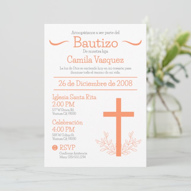 Invitación Baptismo en español Cute Bautizo Cross y salir I (Anverso de pie)