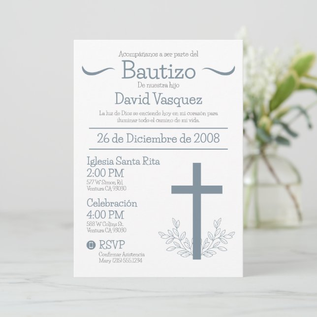 Invitación Baptismo en español Cute Bautizo Cross y salir I (Anverso de pie)
