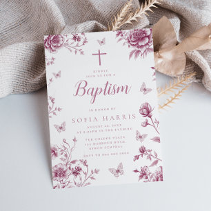 Invitación Baptismo encantado de la cosecha de Rosa de Rubor