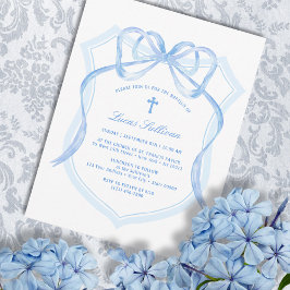 Invitación Baptismo Escudo Blue Bow claro