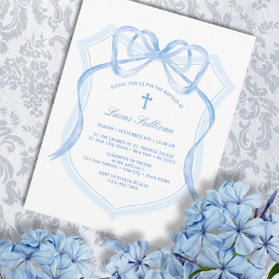 Invitación Baptismo Escudo Blue Bow claro