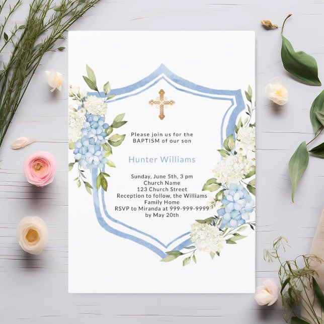 Invitación Baptismo escudo flor azul niño (Subido por el creador)