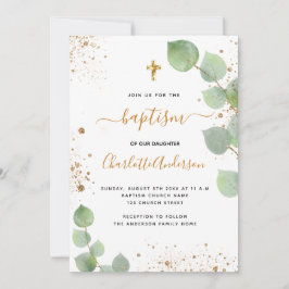 Invitación Baptismo eucalipto cruz de vegetación
