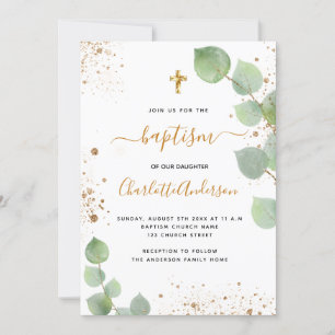 Invitación Baptismo eucalipto cruz de vegetación
