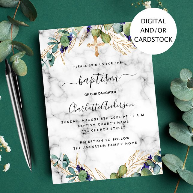 Invitación Baptismo eucalipto mármol dorado (Subido por el creador)