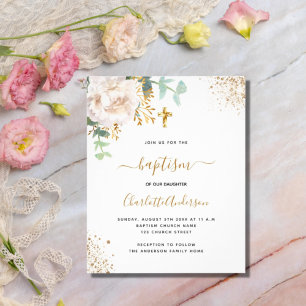 Invitación Baptismo eucalipto verde floral cruz de oro