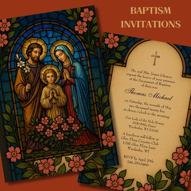 Invitación Baptismo Familia Santa Oro Vidrio Manchado (Subido por el creador)