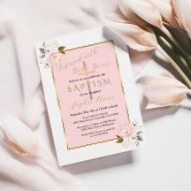 Baptismo femenino con flores de oro rosadas únicas