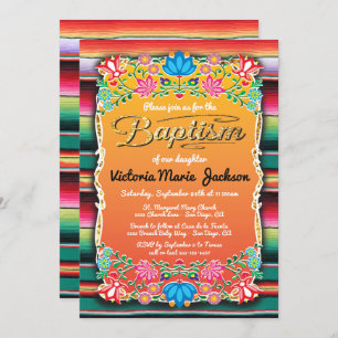 Invitación Baptismo Fiesta Fiesta Mexicana Purpurina Oro