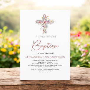 Invitación Baptismo Flor silvestre Dusty Pink Rose Greenerati