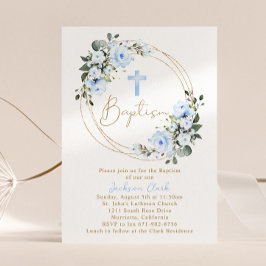 Invitación Baptismo floral azul claro ChristRecorriendo marco