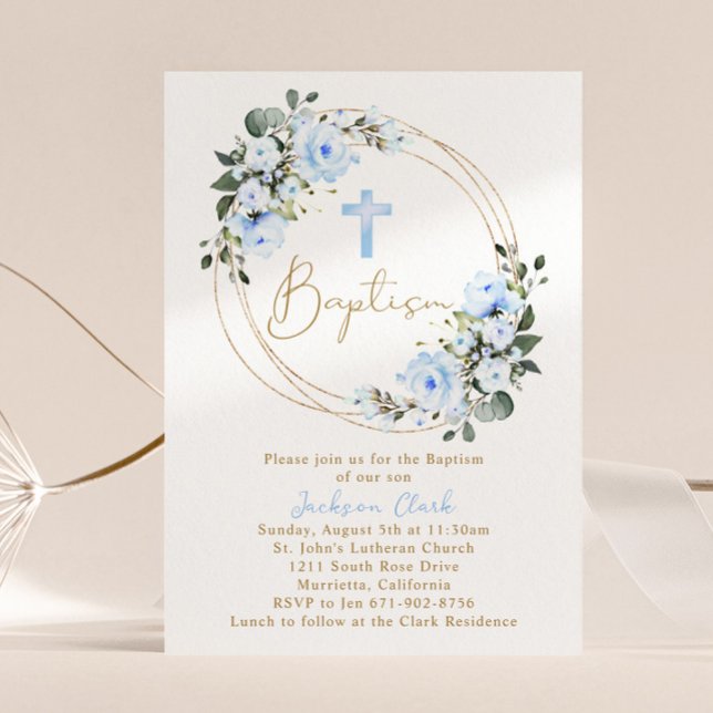 Invitación Baptismo floral azul claro ChristRecorriendo marco (Subido por el creador)