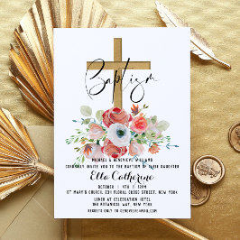 Invitación Baptismo floral de acuarela de escritura