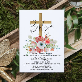 Invitación Baptismo floral de acuarela de escritura