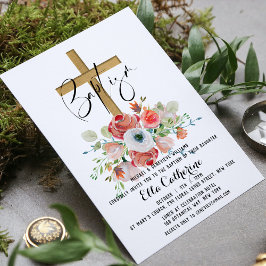 Invitación Baptismo floral de acuarela de escritura
