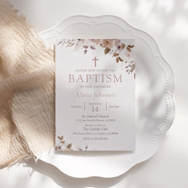 Invitación Baptismo floral de Boho Brown (Subido por el creador)