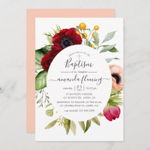 Invitación Baptismo floral de color de agua