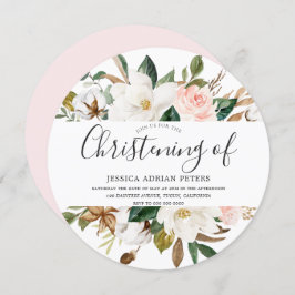 Invitación Baptismo floral de Rubor y White Beautiful