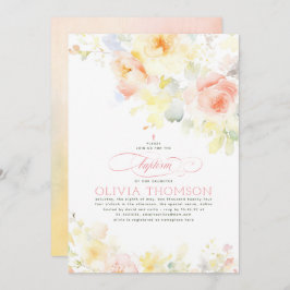 Invitación Baptismo Floral Elegante Soft Chica