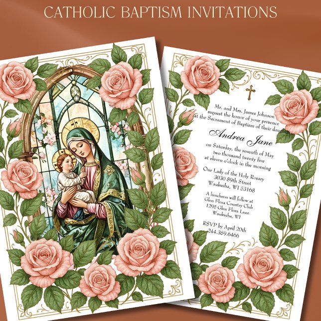 Invitación Baptismo Floral Jesús Bendita Madre Rosas (Subido por el creador)