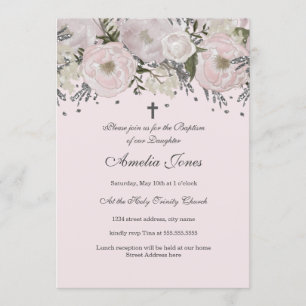Invitación Baptismo floral rosado de Rubor en bonito