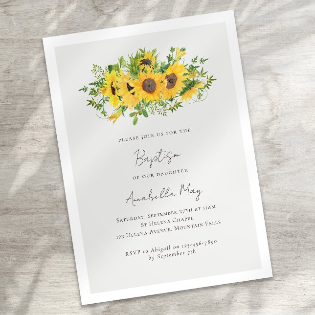 Invitación Baptismo floral simple de girasol (Subido por el creador)