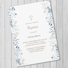 Invitación Baptismo flores de color azul