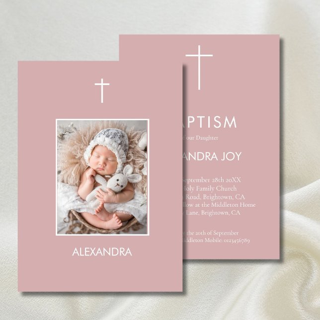 Invitación Baptismo Foto Chicas blancos rosados Religiosos (Subido por el creador)