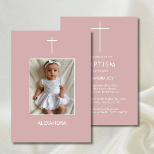 Invitación Baptismo Foto Chicas blancos rosados Religiosos