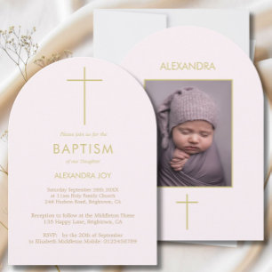 Invitación Baptismo Foto Chicas Rosa de Oro Religiosos