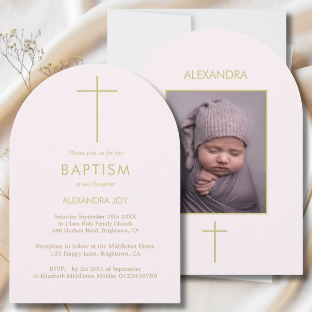 Invitación Baptismo Foto Chicas Rosa de Oro Religiosos (Subido por el creador)