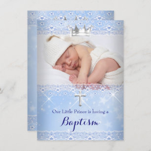Invitación Baptismo Foto de niño Corona Azul