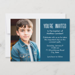 Invitación Baptismo fotográfico azul de los niños de los últi