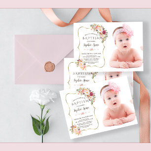 Invitación Baptismo fotográfico de Chicas de oro de las flore
