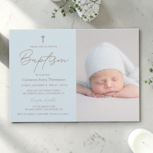 Invitación Baptismo fotográfico de niño Elegante cristianismo