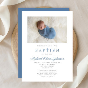 Invitación Baptismo fotográfico de travesía religiosa azul