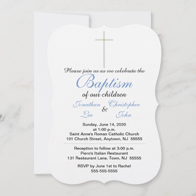 Invitación Baptismo Gemelos Azules (Anverso)