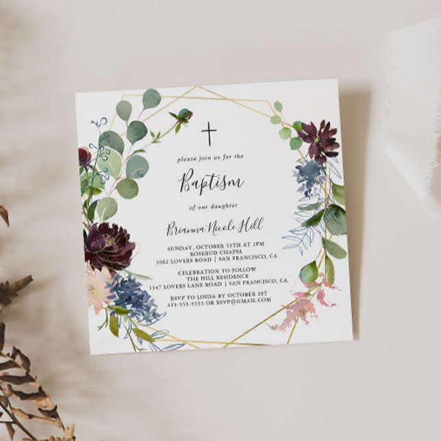 Invitación Baptismo geométrico de oro de Borgoña (Subido por el creador)