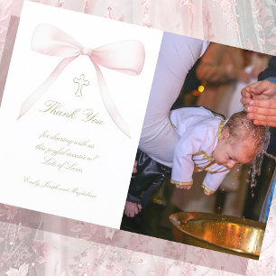 Invitación Baptismo gracias a la foto arco rosado
