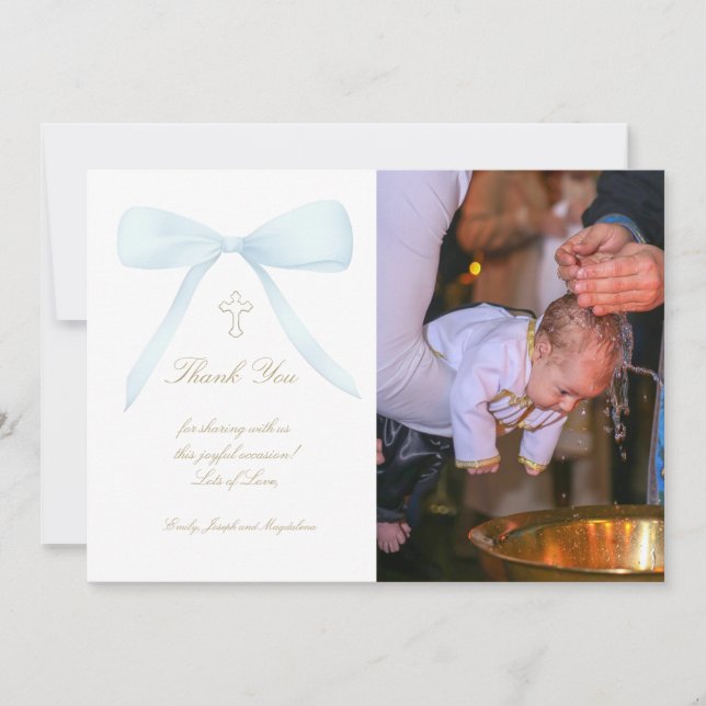 Invitación Baptismo gracias arco azul (Anverso)