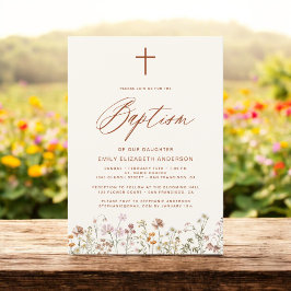 Invitación Baptismo Guión de flor silvestre Beige neutral