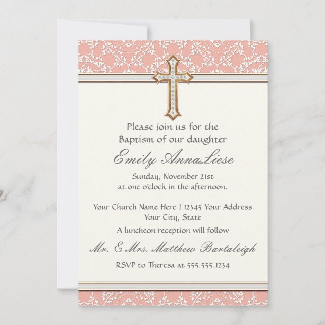 Invitación Baptismo infantil Baptismo Oro Cruz Dorada (Anverso)