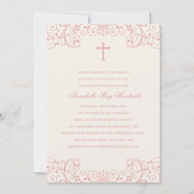 Invitación Baptismo/Invitación a la cristiandad rosada (Anverso)