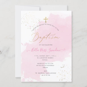 Invitación Baptismo lavado con color de agua rosa de PixDezin