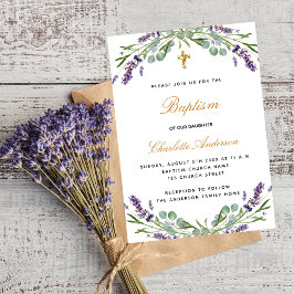 Invitación Baptismo lavanda violeta eucalipto floral lujo