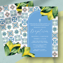 Invitación Baptismo Lemon Religiosa Italiana Blue Tile